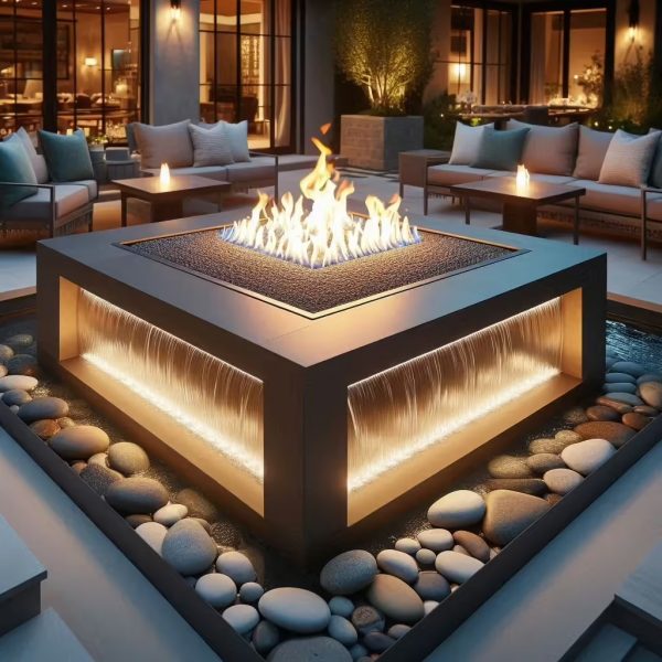 3. Square Waterfall Fire Pit Tables