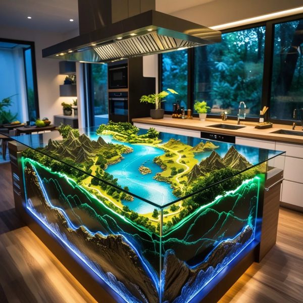 Epoxy Scene Kitchen Island: The Perfect Blend of Art and Functionality